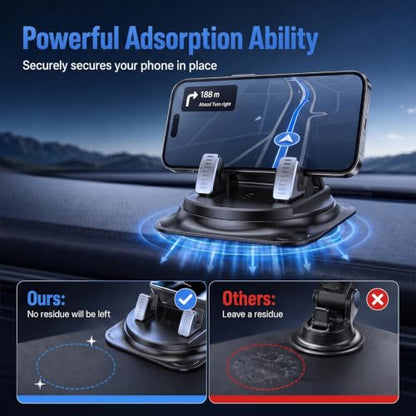360 Degree Rotatable Car Phone Holder, Non-Slip Dashboard Cell Phone Holder, Universal Car Phone Mount Stand for Navigation and Viewing