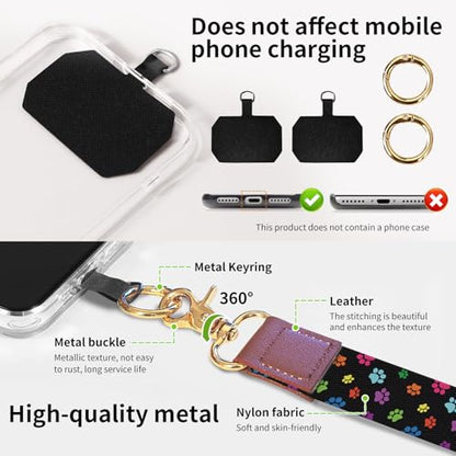 Phone Lanyard Crossbody Wrist Strap, Universal Adjustable Neck Strap for Phone Case Keys ID Badges, Travel Essential - color: Black Dog Paws