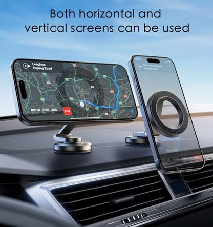 JUHOO Phone Holder for Car Magnetic Rotatable and Retractable, Fits iPhone 15, 14, 13, 12, Pro, Mini, MagSafe Case - color: Dark