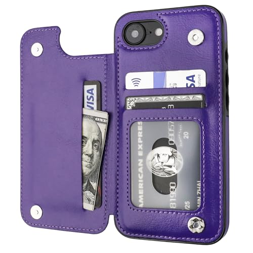 ONETOP for iPhone 17e/16e Wallet Case with Credit Card Holder,Purple | Kickstand,ID/Cash Holder,Case Wallet with Card Slots,Double Magnetic Clasp,Durable PU Leather Shockproof Cover for Women Men - color: Purple