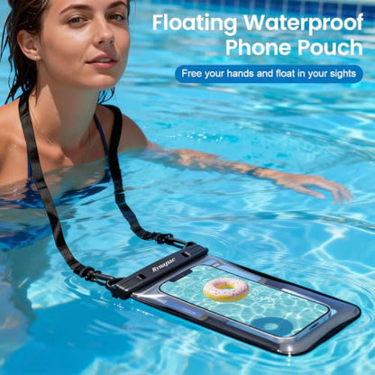 Rynapac Waterproof Phone Pouch Floating, 2 Pack IPX8 Dry Bag [Up to 8.5''] | Touchscreen & Underwater Photography, Adjustable Lanyard, for iPhone 17 16 15 Pro Max, Beach Cruise Essentials 2026 - color: Black & Bright Red