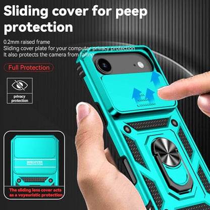 for iPhone Air Case, with Slide Camera Cover HD Screen Protector [Military Grade 16ft. Drop Tested] Ring Holder Kickstand Protective Phone Case for Apple iPhone Air 2025, Mint - color: Mint w/ Slide Camera 2nd gen. Military Grade