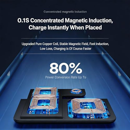 3-in-1 Foldable Wireless Charger with Night Light - 15W Fast Wireless Charger for Simultaneous Charging of Phone, Watch & Earbuds, Compatible with All Qi-Certified Devices,X455 Black. - color: Multifunctional Wireless Charger X455 Black