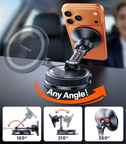 TORRAS 2026 Vacuum for Magsafe Car Mount【98+LBS Strongest Suction & Ultra Magnet】 Magnetic Phone Holders for Your Car, 360° Adjustable Car Phone Holder Mount for iPhone 17 Pro Max 16 15 14 13 12
