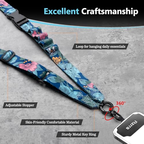 Azrra Phone Lanyard Crossbody, Phone Strap Crossbody with 2 Tether Tabs - color: Blue - Floral
