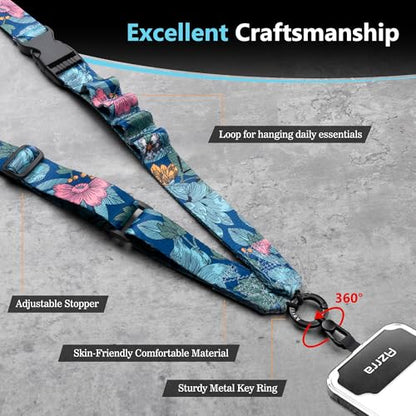 Azrra Phone Lanyard Crossbody, Phone Strap Crossbody with 2 Tether Tabs - color: Blue - Floral