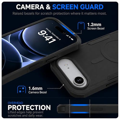 LOOXER® Heavy Duty Rugged Magnetic Case for iPhone 17 Air (6.5”) | Military Grade Shockproof Protection,MagSafe Compatible+ Tempered Glass Included (Black, 17 Air) - color: Black, size: 17 Air