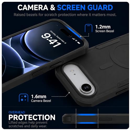 LOOXER® Heavy Duty Rugged Magnetic Case for iPhone 17 Air (6.5”) | Military Grade Shockproof Protection,MagSafe Compatible+ Tempered Glass Included (Black, 17 Air) - color: Black, size: 17 Air