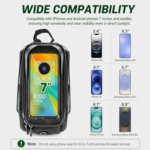 Waterproof Bike Phone Bag–Universal Bicycle Frame Pouch, Touch Screen Compatible,Bike Phone Mount Holder,Cycling Accessories for Phones up to 7” – 1.5L Capacity, Bike Accessories.
