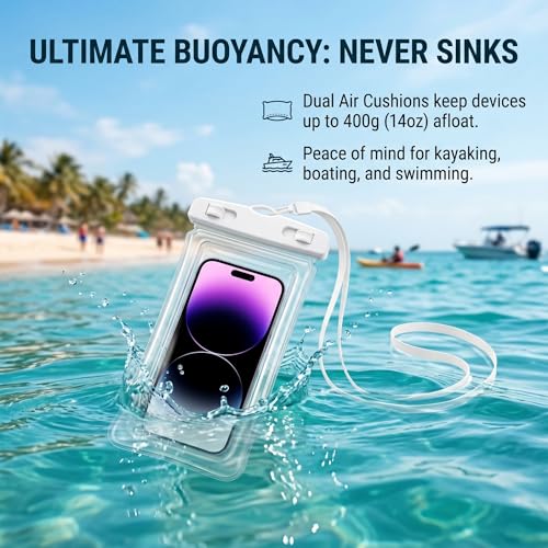 [2 Pack] Universal Floating Waterproof Phone Pouch, IP68 Water Proof Case for All Phones with Detachable Lanyard - Perfect Beach Cruise Essentials for iPhone 16 15 14 Pro Max, Galaxy S25