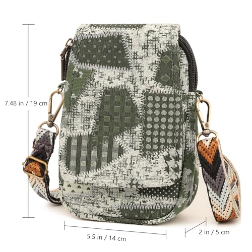 SILKAREA Embroidered Cute Mini Crossbody Bag for Women Small Handbags Wristlet Wallet Bag Cell-phone Pouch Coin Purse - color: Spliced Green
