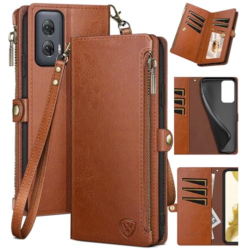 XcaseBar for Motorola Moto G Power 5G 2024 Wallet case with Zipper Credit Card Holder【RFID Blocking】,Flip Folio Book PU Leather Phone case Shockproof Cover Women Men for Power 5G 2024 case Light Brown - color: Light Brown