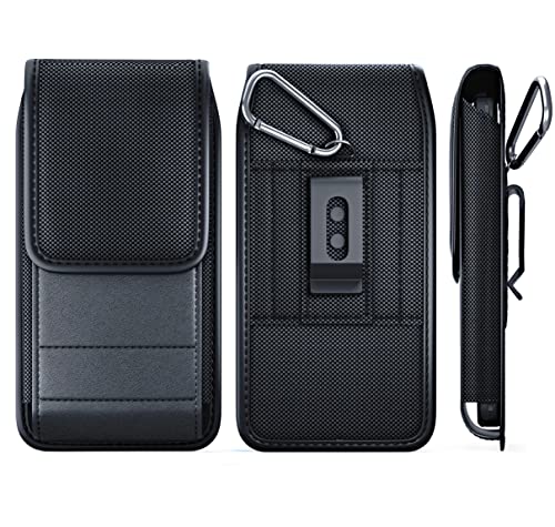Belt Holder for iPhone 17 17 Pro 16 16e 16Pro 15 14 13 12 11 Xs XR | Vertical Rugged Nylon Cell Phone Holster Case with Clip For Men (Fits Otterbox Commuter Case) Black