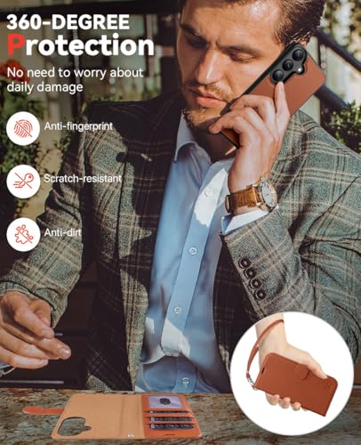 OCASE for Samsung Galaxy S26 Detachable Wallet Case with Card Holder, [2 in 1] PU Leather Flip Folio Case with RFID Blocking Stand Wrist Strap Shockproof Phone Cover 2026, Litchi Brown - color: Litchi Brown, size: Samsung Galaxy S26