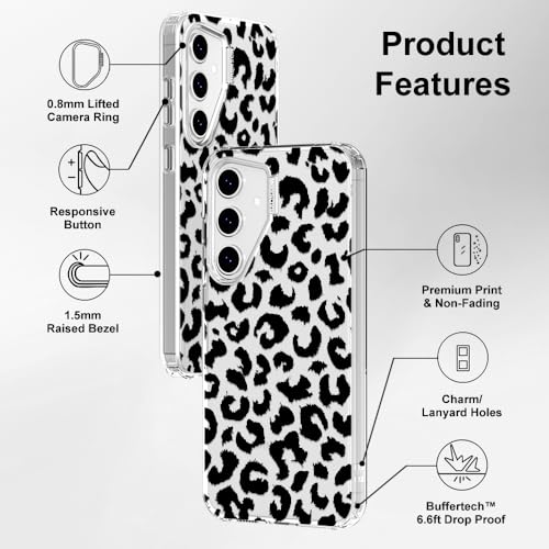 MOSNOVO Case for Samsung Galaxy S24 FE, [Buffertech 6.6ft Military-Grade Drop Protection] [Anti Peel Off Tech] Clear TPU Bumper Phone Case Cover Design - Black Leopard Print - color: Clear - Black Leopard Print, size: Samsung Galaxy S24 FE