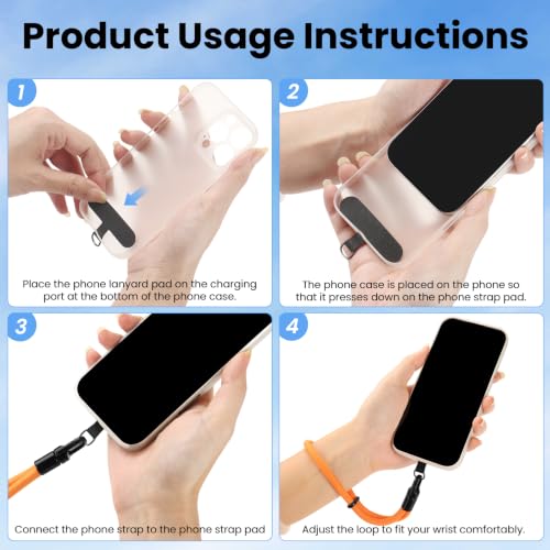 Phone Lanyard, Anti Theft Phone Wrist Strap with 2 Tether Tabs, Adjustable Wristlet & Hand Cell Phone Lanyard for Women and Men (Orange Lanyard) - color: Or6s