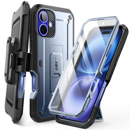 SUPCASE for iPhone 16 Case with Screen Protector & Kickstand, Blue - color: Tilt