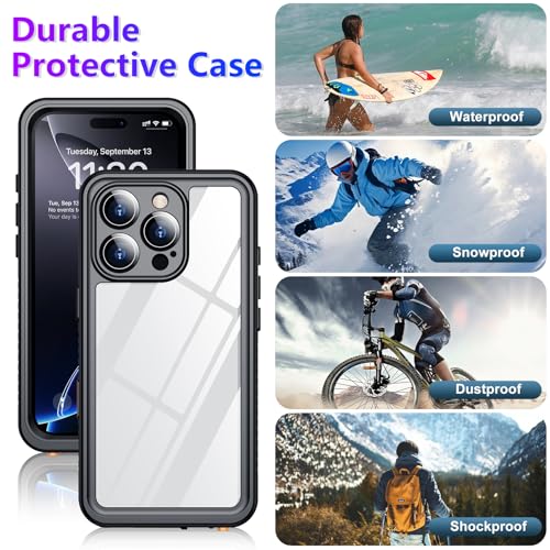 Compatible with iPhone 16 Pro Case Waterproof, Built-in Screen & Camera Protector IP68 Underwater Full Body 16FT Military Dropproof Shockproof Phone Case 6.3"-Black/Clear - color: Black, size: iPhone 16 Pro