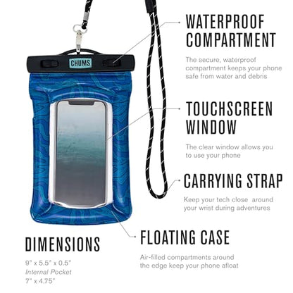 Chums Floating Phone Case with Lanyard, Waterproof (Fish Camo Blue) | Durable Plastic Construction Touchscreen Compatible Pouch Keeps Phone Dry & Afloat