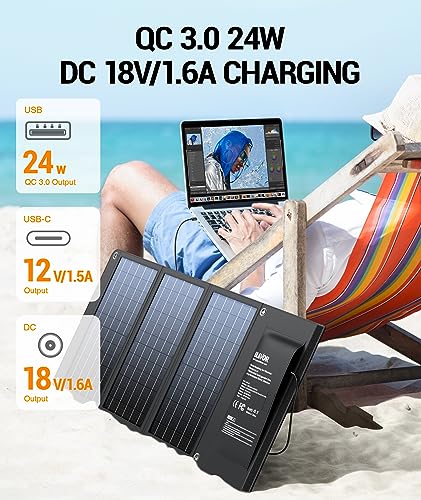 BLAVOR 30W Foldable Solar Panel Outdoor Charger, USB-A QC3.0 24W USB-C DC - color: 30W