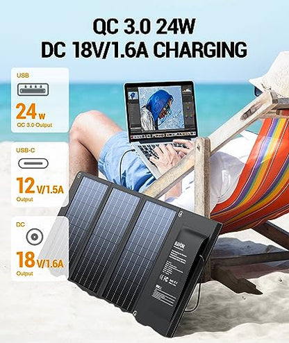 BLAVOR 30W Foldable Solar Panel Outdoor Charger, USB-A QC3.0 24W USB-C DC - color: 30W