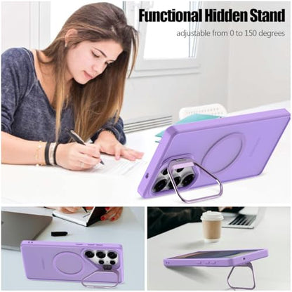 Nvollnoe for Samsung S25 Ultra Case Compatible with MagSafe Military Grade Shockproof Heavy Duty Protective Adjustable Kickstand Matte Semi Clear Phone Cover for Samsung S25 Ultra(Light Purple) - color: Light Purple