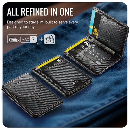 Strapurs Strong Magnetic Wallet Card Holder Compatible with MagSafe Phones and Cases, Slim PU Leather Phone Wallet with 6 Card Slots RFID Blocking for iPhone 16/15/14/13/12 Series – Carbon Black - color: Carbon Black