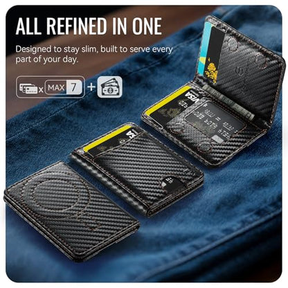 Strapurs Strong Magnetic Wallet Card Holder Compatible with MagSafe Phones and Cases, Slim PU Leather Phone Wallet with 6 Card Slots RFID Blocking for iPhone 16/15/14/13/12 Series – Carbon Black - color: Carbon Black