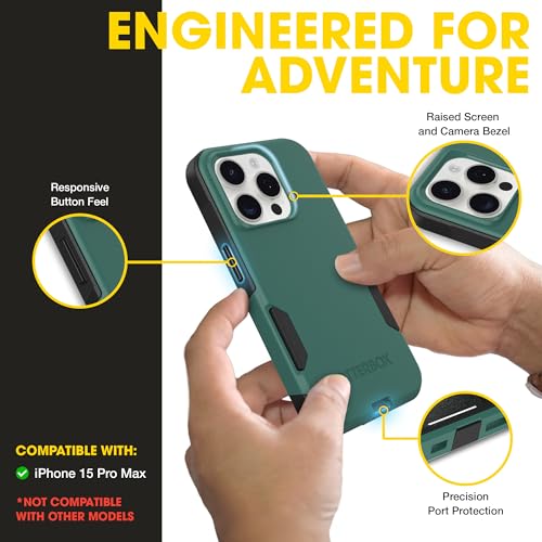 OtterBox iPhone 15 Pro Max Commuter Series MagSafe Case - Green & Black | 3X MIL Drop Protection - Dual-Layer Shockproof Design - Pocket-Friendly - Raised Edges - Port Covers - color: Green/Black