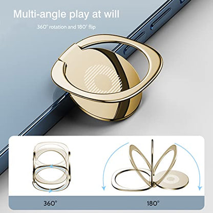 [2 Pack] Glossy Rounded Edges Cell Phone Ring Holder Stand,360 Degree Rotation and 180 Degree Adjustable Finger Ring Kickstand with Polished Metal Phone Grip (Gold)