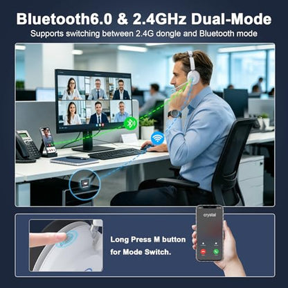 Bluetooth Headset with Microphone, Wireless Headset AI Noise Cancelling