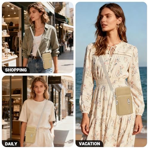 YINHEXI Small Crossbody Bags for Women Trendy, Mini Triple Compartment Cell Phone Crossbody Wallet Purses - color: Khaki-2