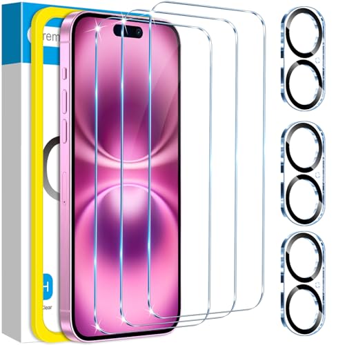 Fotbor for 3Pack iPhone 16 Screen Protector with 3Pack Camera Lens Protector, 9H+ Tempered Glass Easy Installation Kit, Case Friendly iPhone 16 - size: iPhone 16-6.1 inch