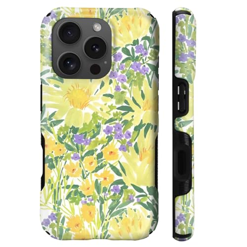 Case for iPhone 16 Pro | Anti-Slip Side Handle| Bold Protective Design | Compatible with MagSafe | Bright Yellow Wildflowers | - color: Bright Yellow Wildflowers, size: iPhone 16 Pro