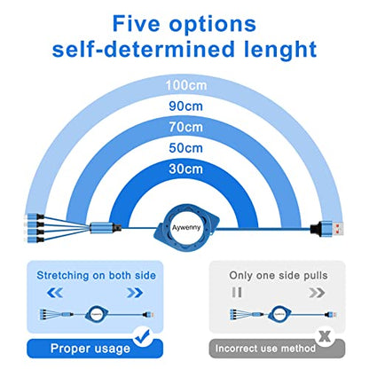 Multi Charging Cable,4 in 1 Retractable USB Cable Fast Charger Cord 2Pack