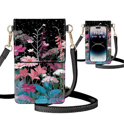 Small Crossbody Bags for Women Touchscreen Cell Phone Bag Cross Body Purses with adjustable Strap,Gifts For Teenage Girls - color: Wild Floral Plants