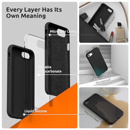 SURPHY Designed for iPhone SE Case, iPhone 8 Case, iPhone 7 Case, Liquid Silicone Phone Case for iPhone se 3rd 2nd SE 2022 SE 2020, Black - color: Black