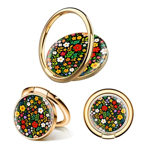 Cell Phone Ring Holder, Cute Phone Ring Grip Stand, 360°Rotation Funny Metal Kickstand Finger Grip Colorful Boho Flowers - color: Colorful Boho Flowers