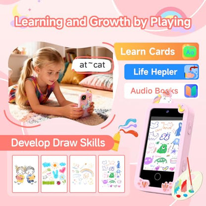 Kids Phone Toys for Girls Age 3 4 5 6 7 8 9, Touchscreen Dual Camera Toddler Learning Play Phone Christmas Birthday Gifts for Kids Age 3-9 with Music Player, Games - color: Frost White
