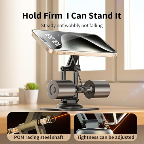 Magnetic Phone Stand for Desk 360 Rotating Adjustable Foldable Aluminum for MagSafe Cell Phone Stand Holder with Non-Slip Base Desk Stand for iPhone 17 16 Pro Max/15/14/13/12 Plus Air (Black) - color: Black