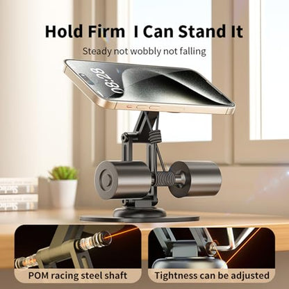 Magnetic Phone Stand for Desk 360 Rotating Adjustable Foldable Aluminum for MagSafe Cell Phone Stand Holder with Non-Slip Base Desk Stand for iPhone 17 16 Pro Max/15/14/13/12 Plus Air (White) - color: White