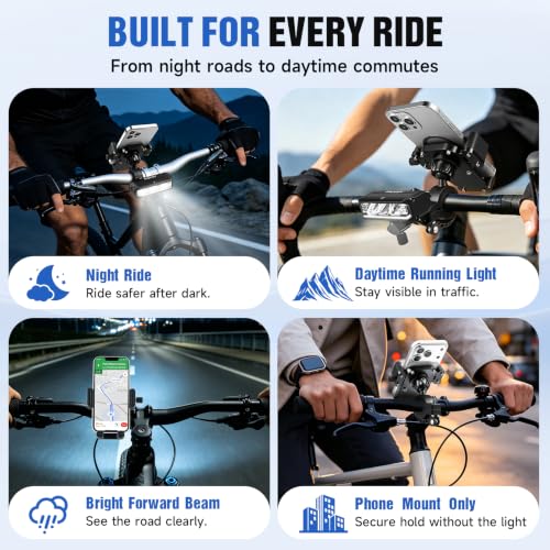 Bike Light Phone Holder, 2-in-1 Detachable Phone Mount