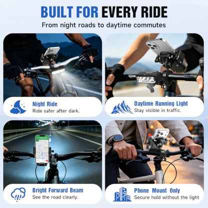 Bike Light Phone Holder, 2-in-1 Detachable Phone Mount