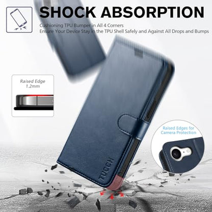 TUCCH Case Wallet for iPhone 17e 16e (6.1"), RFID Blocking Folio, Dark Blue | 4 Card Holders, Kickstand, PU Leather, Magnetic Closure, Shockproof TPU Shell, Protective Flip Cover - color: Dark Blue