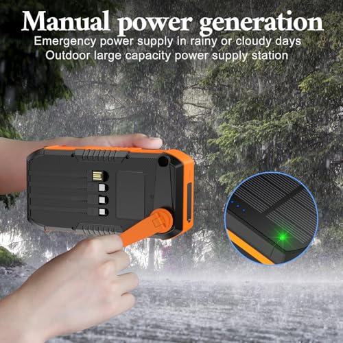 Solar Power Bank 66800mAh Built in Hand Crank for Camping and Hiking - color: orange