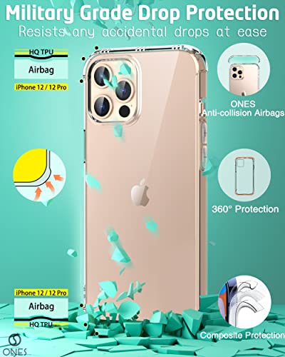 ONES for iPhone 12/12 Pro Case Clear Slim Soft TPU Silicone Cover Military Drop Protective Thin Phone Bumper Case with Shockproof Airbags, Yellowing Resistant, Transparent - color: HD High Transparency, size: iPhone 12Pro / 12