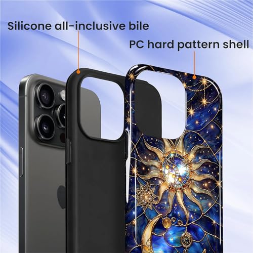 Case Compatible with iPhone 15 Pro, Cute Dual Layer Hybrid Phone Cover, Military Grade Drop Protection, Aesthetic Shockproof Phone Case for Women Girls, Galaxy Sun Moon - color: Galaxy Sun Moon, size: Iphone 15 Pro