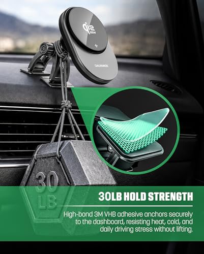 Galvanox Magnetic Wireless Car Charger Mount for Samsung Galaxy Phones, Qi2.2 25W Fast Charging (Compatible with MagSafe), Dual-Arm Adjustable Dashboard Mount with 45W USB-C Adapter