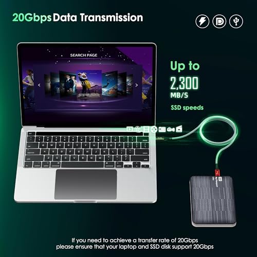 Thunderbolt 5 Cable 15FT Compatible, 20Gbps, 5K@60Hz, 4K@60Hz, PD 240W, USB4 2.0 USB C Video Display Cable for Thunderbolt 4, iPhone 17, SSD, Mac mini M4 / M4 Pro, MacBook Pro - size: Straight 15FT