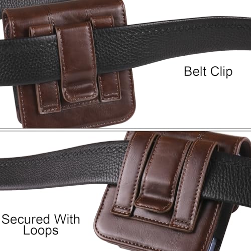 Galaxy Z Flip 5G Waist Belt Bag Leather, Mobile Phone Holster Wear Belt Waist Pack Leather Case with Belt Loop Compatible with Samsung Galaxy Z Flip 7 6 5 4 3 5G (SM-F700 SM-F707 SM-F711) Moto RAZR - color: Coffee